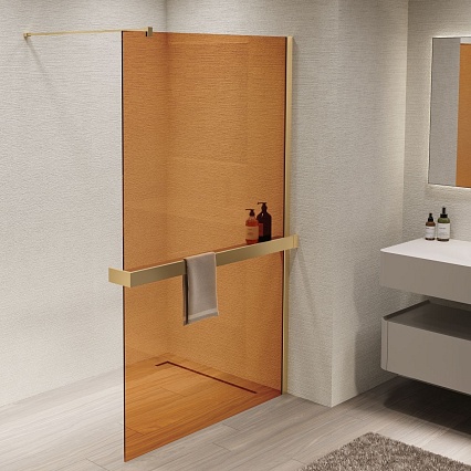 Душевая перегородка Vincea Walk-In VSW-1HR900GSG 90x200 матовое золото, янтарь