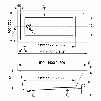 Акриловая ванна VagnerPlast Cavallo 150x70 см