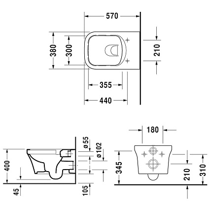 Подвесной унитаз Duravit P3 Comforts 2561090000 Rimless