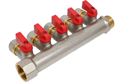 Коллектор для металлопластиковой трубы Terma 3/4"в/н с 5-ю шаровыми кранами, конус 16 мм (1/2") (14004) 35994