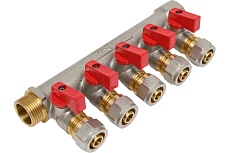 Коллектор для металлопластиковой трубы Terma 3/4&quot;в/н с 5-ю шаровыми кранами, конус 16 мм (1/2&quot;) (14004) 35994