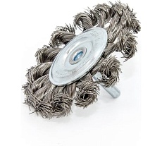 Щетка дисковая с хвостовиком плетеная 75x12x0.35 мм, INOX ПрофТим HB7512-IN-035