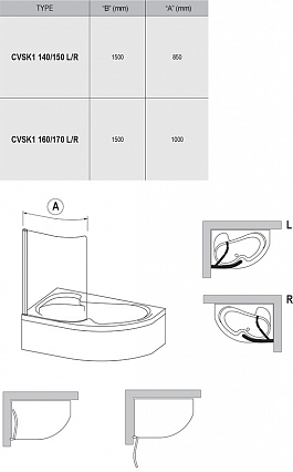 Шторка для ванны Ravak Chrome CVSK1 Rosa 140/150 L/R