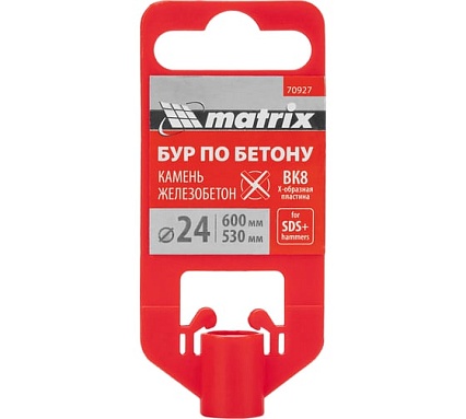 Бур по бетону 24x600 мм, SDS PLUS c крестовой пластиной Matrix 70927