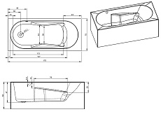 Акриловая ванна Riho Lazy Plug & Play 170x75 см R, с монолитной панелью