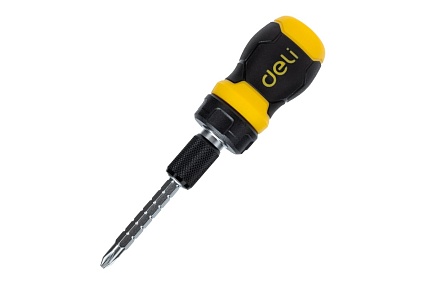Двухсторонняя отвертка Deli с трещоткой, PH2+SL6 DL626010 (Cr-V, регулируемая длина 110-150мм, диаметр хвостовика 6мм) 98381