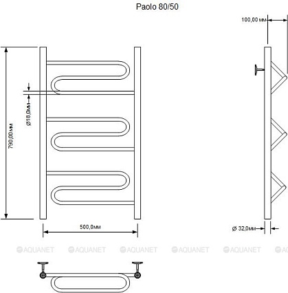 Полотенцесушитель водяной Aquanet Paolo(1) 50x80 см