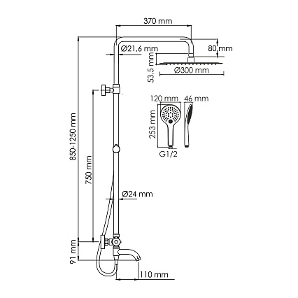 Душевая стойка WasserKRAFT A188.161.155.WM Thermo с термостатом, белый матовый