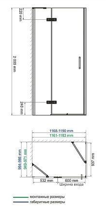 Душевой уголок WasserKRAFT Aller 10H10LBLACK MATT 120x100 см, левый