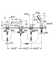 Смеситель для ванны Grohe Bauedge 4-х позиционный