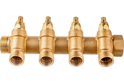 Коллектор Uni-Fitt НВ 3/4", 4х1/2", Н 40 мм, с вентилями 400G3240