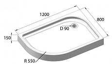 Поддон для душа BelBagno TRAY-BB-RH-120/80-550-15-W-R 120x80 четверть круга, правый