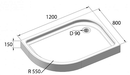 Поддон для душа BelBagno TRAY-BB-RH-120/80-550-15-W-R 120x80 четверть круга, правый