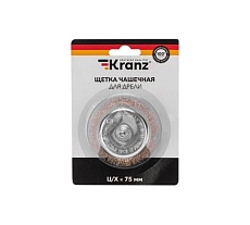 Щетка чашечная для дрели, витая латунированная проволока, 75 мм Kranz KR-91-1255