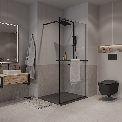 Душевая перегородка Niagara Nova NG-670-90ВLACK 90x195 прозрачная, профиль черный матовый