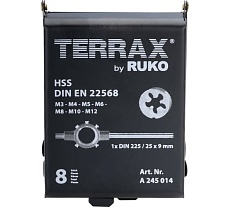 Набор плашек Terrax by RUKO 8шт M3-M12 HSS, A245014