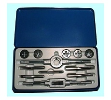 Вороток, плашкодержатель и по 5 метчиков и плашек CNIC М6-М12 в металлической коробке, 12 позиций 23433