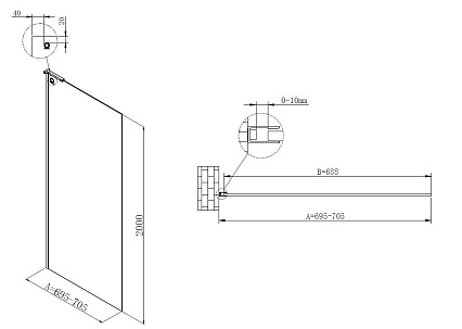 Душевая перегородка Vincea Волк-Ин (Walk-In) VSW-7HA700CLGM 70x200 вороненая сталь, прозрачное