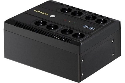 Источник бесперебойного питания Exegate NEO NNB-650.LED.AVR.8SH.CH 650VA 390W, LED, AVR, 8*Schuko, 4*USB-порта для зарядки, Black 295011