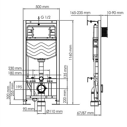 Инсталляция для унитаза WasserKRAFT Aller 10TLT.010.ME.PB01 с клавишей, черный глянец