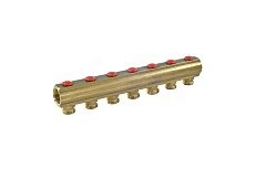 Коллектор латунный Giacomini клапан балансировочный, 1" м/м, 7 выходов, 3/4" ЕК н/р, 50 мм R553SY047 040-0656