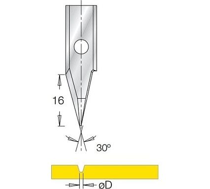 Нож для фрезы гравировка V паз 30 гр B16 пятка 0.5, для фрезы G1853 Dimar 3185007