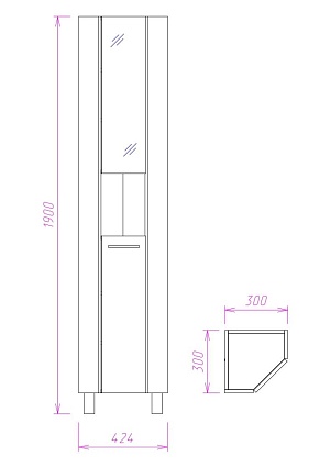 Шкаф пенал Onika Дюна 42.4x190 см угловой правый, с зеркалом, 403036