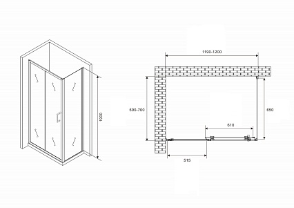 Душевой уголок Abber Schwarzer Diamant AG30120B5-S70B5 120x70 профиль черный