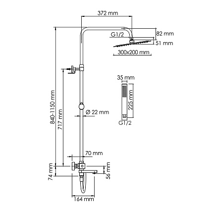 Душевая стойка WasserKRAFT A199.069.103.087.CH Thermo с термостатом, хром