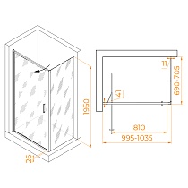 Душевой уголок RGW Stilvol SV-145B (SV-05B + Z-050-2B) 100x70 прозрачное, черный 703214507-14