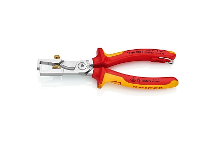 Клещи для удаления изоляции Knipex с функцией резания кабеля, со страховочным креплением, 180 mm KN-1366180T