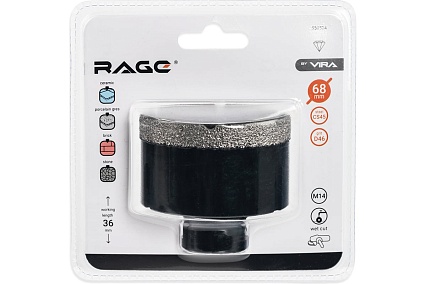 Коронка алмазная по керамике 68 мм М14 для УШМ RAGE by VIRA 559524