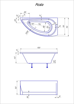 Акриловая ванна 1MarKa Piccolo 150x75 R