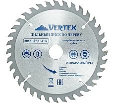 Диск пильный по дереву (210х32-30 мм; 36 зубов) Vertextools 210-36-32