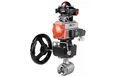 Шаровой кран DN.ru КШМП-ISO Ду100 Ру63 пневмопривод SA-160,пневмораспр. 24В, БКВ, дублёр D160-01510