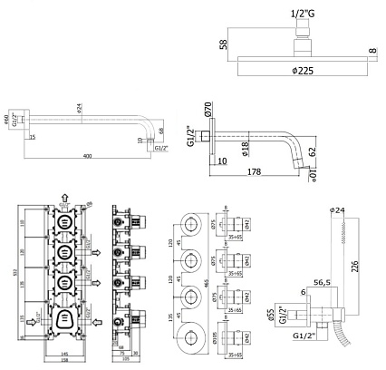 Душевой набор Paffoni Modular Box KITMB019NO045 душ 22.5 см, излив 17.5 см, черный