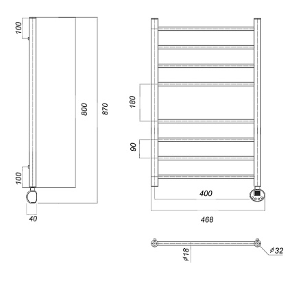 Полотенцесушитель электрический Domoterm Медея П8 400x800 ER ТЭН справа, хром