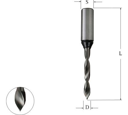 Сверло присадочное сквозное монолитное левое для ЛДСП (4.5х70 мм, S 10x30 мм) WOODWORK 324.045.L