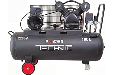 Ременной, масляный компрессор Power Technic 220В, 2200Вт, 2850 об.мин., 460 л/мин, 100 л, 0-10 бар, выходы 3 шт., фильтр влагоотделитель ACB460/100