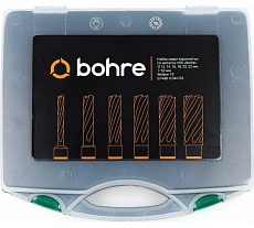Набор сверл корончатых по металлу HSS Bohre 12,14,16,18,20,22 мм х55 Weldon 19, штифт 6,34х103 КБ003623