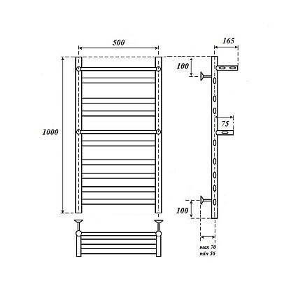 Полотенцесушитель водяной Point Артемида PN14150P П8 50x100 c 2 полками, хром