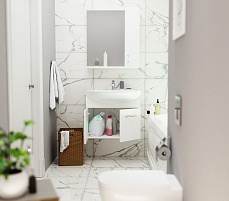 Мебель для ванной 1MarKa Вита 65 см, подвесная, 2 дверцы, белый глянец
