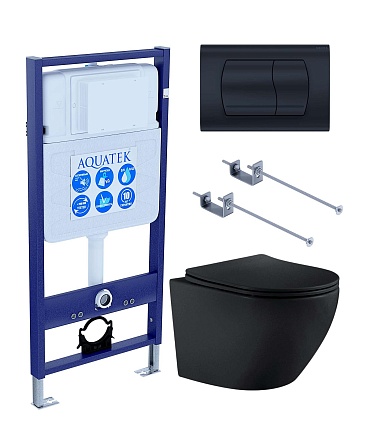 Подвесной унитаз SET Aquatek Европа MB-049 4в1, кнопка черный матовый