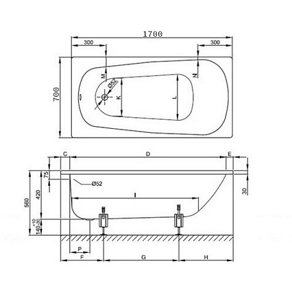 Стальная ванна Bette Form 170x70 2945-000 AD PLUS AR встраиваемая, с шумоизоляцией, антискользящ. покрытие