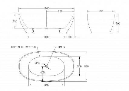 Акриловая ванна BelBagno BB81-1700-W0 170x83 без перелива