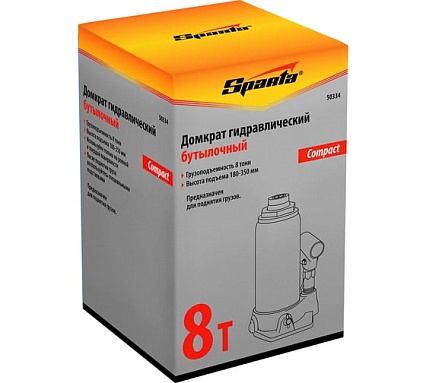 Гидравлический бутылочный домкрат Sparta Compact 8 т, h подъема 180-350 мм 50334