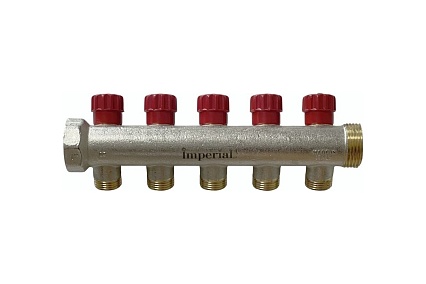 Коллектор с вентильными кранами Imperial 1-1/2-4вых. никелированный (Италия) (40мм) 855.04