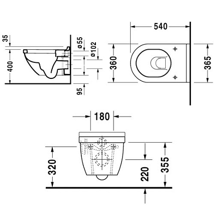 Подвесной унитаз Duravit Starck 3 22250900001 с антигрязевым покрытием