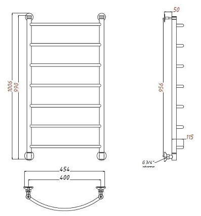 Полотенцесушитель водяной Aquanet Romeo 40x100 см