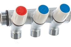 Коллектор Tiemme Maxima НВ, 3/4&quot;, с вентилями, 3 выхода, 1/2&quot;, Н 36 мм, хром 1860005